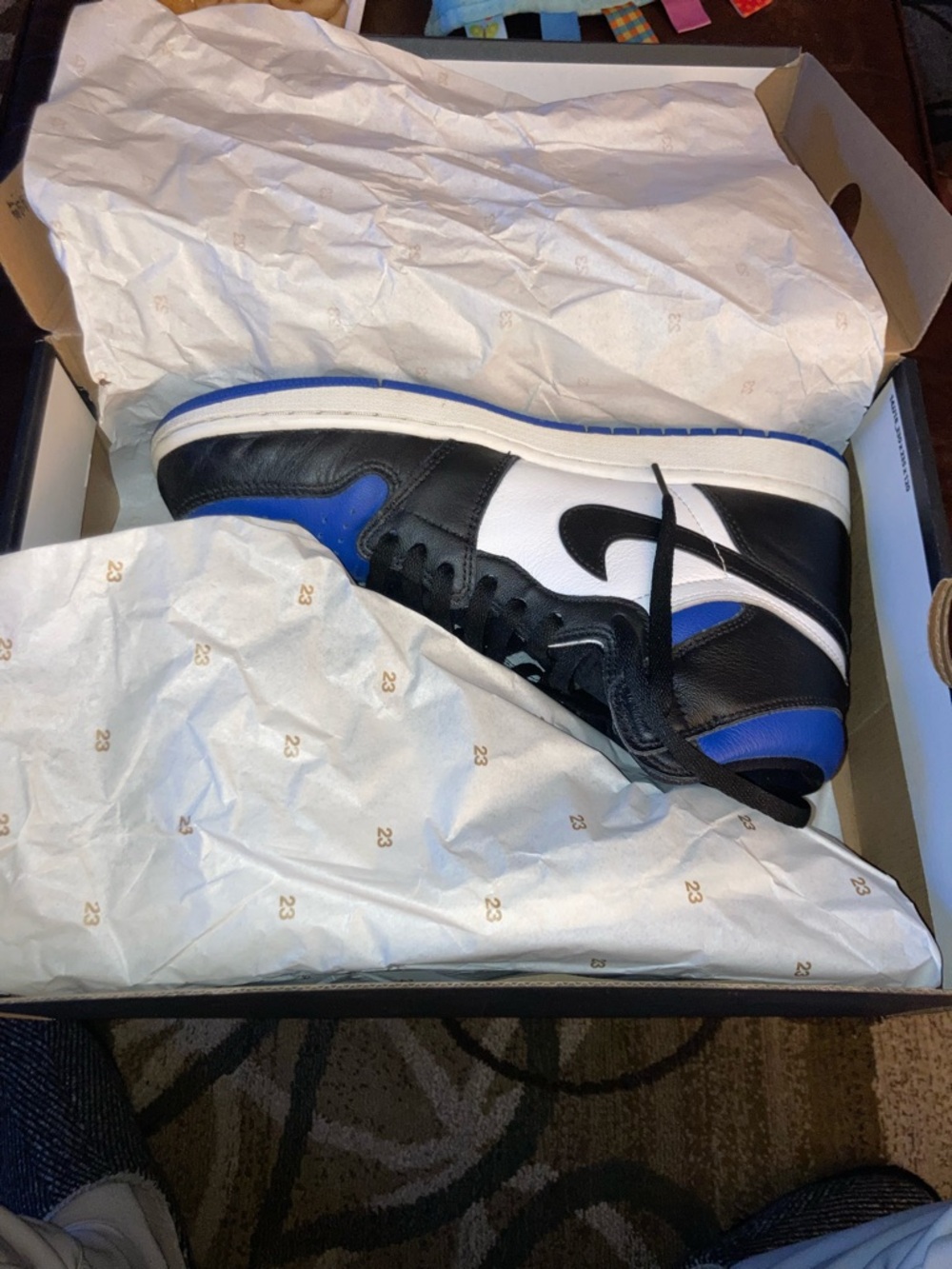 Jordan High-Top Sneakers in Black, White & Blue